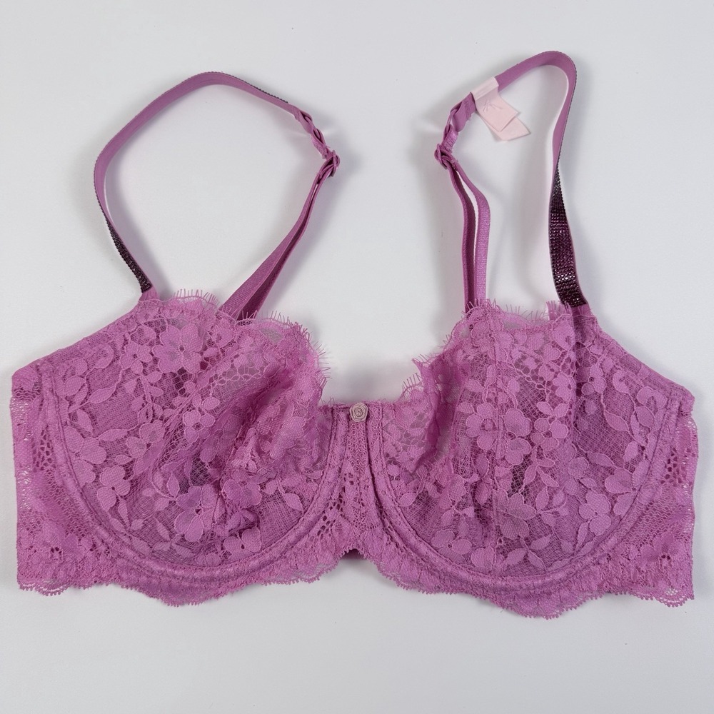 Victoria's Secret Dream Angels Wicked Lace Shine Strap Balconette Pink Bra 36B